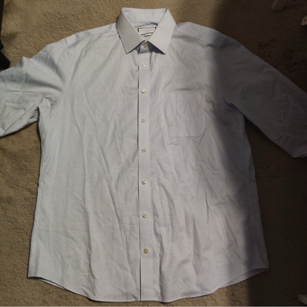 Charles Tyrwhitt Dress Shirt Mens 17/34 White Blue Windowpane Slim Fit Non Iron